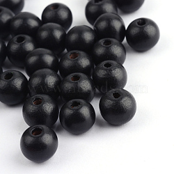 Natural Wood Beads, Dyed, Round, Black, 12x11mm, Hole: 4mm, about 1800pcs/1000g(WOOD-S662-11x12mm-A06)