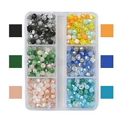6 Strands 6 Colors Electroplate Glass Beads Strands, Opaque & Transparent & AB Color Plated, Faceted, Bicone, Mixed Color, 4x4.5mm, Hole: 0.9mm, about 94~95pcs/strand, 13.86 inch(35.2cm), 1 Strand/color(EGLA-YW0003-06)
