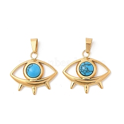 304 Stainless Steel Pave Synthetic Turquoise Eye Pendants, Ion Plating(IP), Golden, 19.5x21x5.5mm, Hole: 6x2.5mm(STAS-L280-16G)