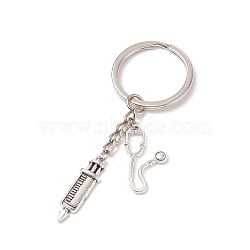 Alloy Echometer with Injector Pendant Keychains, with Iron Split Key Rings, Antique Silver, 8.4cm(KEYC-JKC00366)