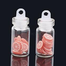 Handmade Polymer Clay Nail Art Decoration Accessories, with Glass Wishing Bottle and CCB Plastic Bottle Stopper, Pomelo, Tomato, 4~8x4~8x0.1~2mm, about bottle: 27.5x11mm, hole: 3mm(MRMJ-N032-25)