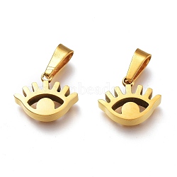 Ion Plating(IP) 304 Stainless Steel Pendants, Manual Polishing, Eye, Golden, 12x15x4mm, Hole: 6x2.5mm(STAS-Z006-10G)