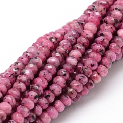 Dyed Natural Malaysia Jade Rondelle Beads Strands, Faceted, Flamingo, 4x2~3mm, Hole: 1mm, about 110~115pcs/strand, 14 inch(X-G-E316-2x4mm-18)
