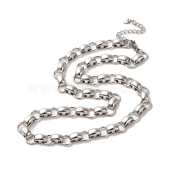 Handmade 304 Stainless Steel Necklaces, Rectangle Chains Necklaces, Stainless Steel Color, 16.22 inch(41.2cm)(NJEW-Q333-04P)