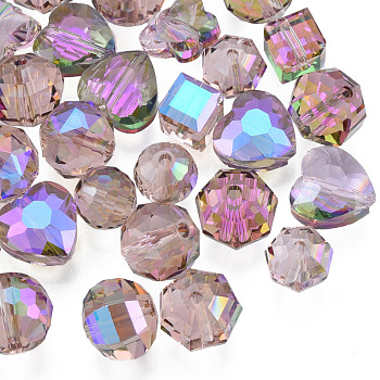Transparent Glass Beads, AB Color, Faceted, Mixed Shapes, Flamingo, 7~10x7~10x5~9.5mm, Hole: 1~1.5mm