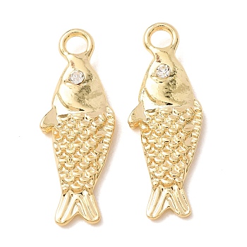 Alloy with Crystal Rhinestone Pendants, Fish Charms, Rack Plating, Cadmium Free & Lead Free, Golden, 29.5x11x3.5mm, Hole: 2.5mm
