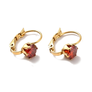 Red Cubic Zirconia Rose Flower Shape Leverback Earrings, Brass Jewelry for Women, Golden, 16x6mm, Pin: 0.7mm