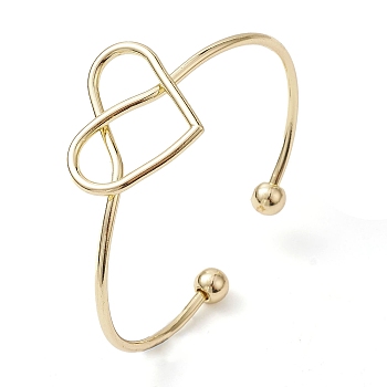 Heart Brass Cuff Bangles, Long-Lasting Plated, Lead Free & Cadmium Free, Real 18K Gold Plated, Inner Diameter: 2-1/8 inch(5.35cm)