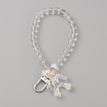 Acrylic Bear Hanging Beaded Keychain Wrist Bracelet Pendant Decoration, for Luggage Keychain Backpack Decoration, Clear, 125mm