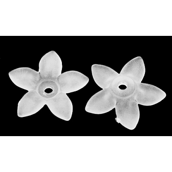 Transparent Frosted Acrylic Flower Beads, Dyed, White, about 17mm long, 16.5mm wide, 4mm thick, hole: 1.5mm