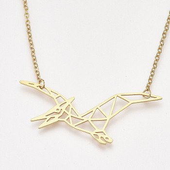 201 Stainless Steel Pendant Necklaces, with Cable Chains, Pterosaur, Golden, 18.1 inch(46cm), 2mm, Pterosaur: 22.5x55.5x1mm
