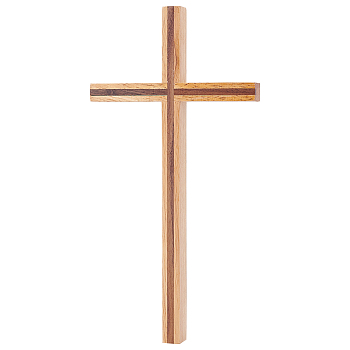 Walnut & Rubber Wood Cross, Catholic Cross, for Prayer Room Wall Decoration, Wheat, 255x130x20mm, Hole: 18x8mm