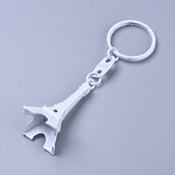 Alloy Keychain, with Iron Ring, Eiffel Tower, White, 98mm