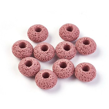 Natural Lava Rock Beads, Dyed, Rondelle, Pink, 15.5~16x9.7~10mm, Hole: 5~5.4mm