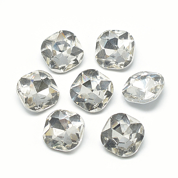 Pointed Back Glass Rhinestone Cabochons, Faceted, Back Plated, Square, Clear, 12x12x5mm
