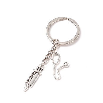 Alloy Echometer with Injector Pendant Keychains, with Iron Split Key Rings, Antique Silver, 8.4cm