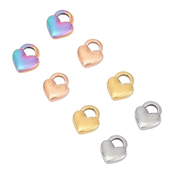 Unicraftale Vacuum Plating 304 Stainless Steel Charms, Heart Lock, Mixed Color, 11x9x3mm, Hole: 3x4mm, 16pcs/box