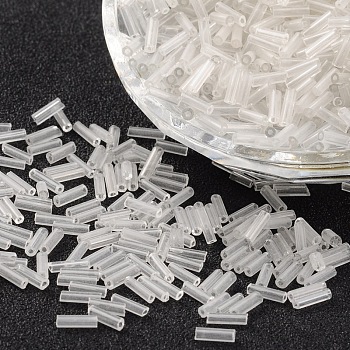 Glass Bugle Beads, Round Hole Seed Beads, Clear, about 6mm long, 1.8mm in diameter, hole: 0.6mm, 1250pcs/50g