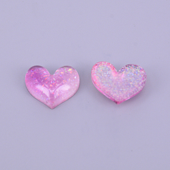 Resin Cabochons, with Glitter Powder, DIY Accessories, Heart, Violet, 17x20x6mm