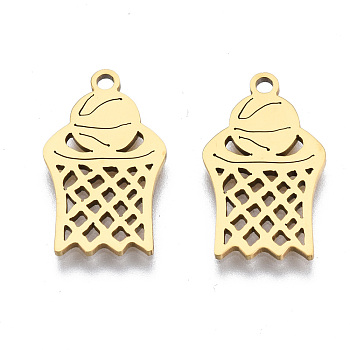 Ion Plating(IP) 201 Stainless Steel Pendants, Laser Cut, Basketball, Golden, 17.5x10.5x1mm, Hole: 1.4mm