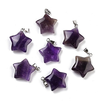 Natural Amethyst Pendants, Pendants, with Platinum Tone Brass Findings, Star, 23.5x20.5x7.5mm