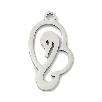 201 Stainless Steel Pendants, Swan Charms, Stainless Steel Color, 18x10x1mm, Hole: 1.4mm