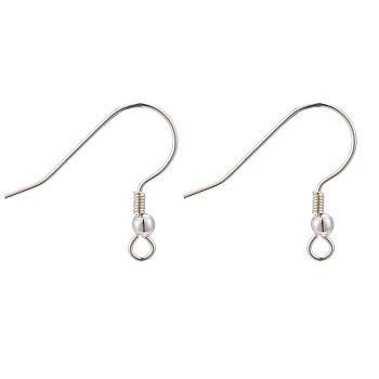 925 Sterling Silver Earring Hooks, with 925 Stamp, Silver, 14.5x15x2.5mm, Hole: 1.2mm, 21 Gauge, Pin: 0.7mm