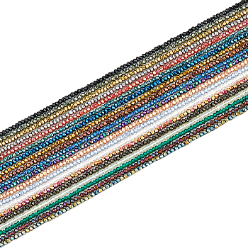 19 Strands 19 Colors Electroplate Glass Beads Strands, Full Plated, Faceted, Rondelle, Mixed Color, 2x1.5~1.6mm, Hole: 0.6~0.8mm, about 208~220pcs/Strand, 34~36cm, 1strand/color