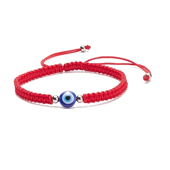 Resin Evil Eye Braided Bead Bracelet, Red Adjustable Bracelet for Kid, Blue, Inner Diameter: 2-3/8~3-1/2 inch(6~8.75cm)