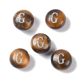 Natural Tiger Eye Beads, Rondelle with Letter, Letter G, 8.5~9x5~5.5mm, Hole: 1.2mm