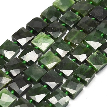 Natural Jade Beads Strands, Faceted, Square, 11.5~12.5x11.5~12.5x4.5~5.5mm, Hole: 0.8mm, about 34~37pcs/strand, 16.54~17.32 inch(42~44cm)