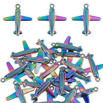 25Pcs Alloy Pendants, Cadmium Free & Nickel Free & Lead Free, Plane, Rainbow Color, 35x31.5x4.5mm, Hole: 2.5mm
