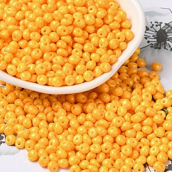 6/0 Opaque Baking Paint Glass Seed Beads, Teardrop, Orange, 4.5~5x4x3~3.5mm, Hole: 0.9mm, about 5625Pcs/Pound