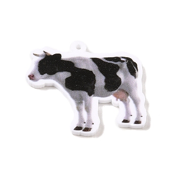 Printed Transparent Acrylic Pendants, Cattle, 33x38x2mm, Hole: 1.4mm