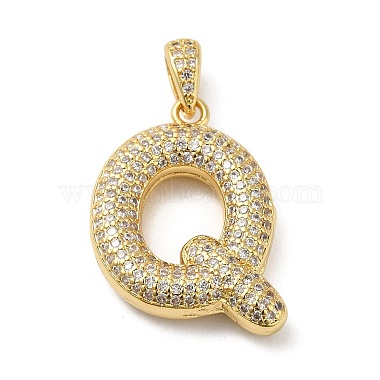 Real 18K Gold Plated Clear Letter Q Brass+Cubic Zirconia Pendants