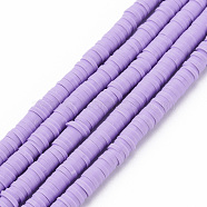 Handmade Polymer Clay Bead Strands, Heishi Beads, Disc/Flat Round, Lilac, 4x0.5~1mm, Hole: 1.5mm, about 320~447pcs/strand, 15.74~16.92 inch(X-CLAY-T002-4mm-57)
