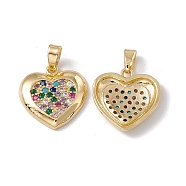 Brass Micro Pave Colorful Cubic Zirconia Pendants, Heart Charm, Real 18K Gold Plated, 16x16x3mm, Hole: 5x2mm(KK-E068-VC049)