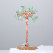 Natural Green Aventurine Chips Tree of Life Decorations, Natural Agate Slices Base with Copper Wire Feng Shui Energy Stone Gift for Women Men Meditation, 110~20mm(DJEW-PW0012-044A)