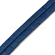 Electroplated Frosted Non-magnetic Synthetic Hematite Beads Strands, Square, 2-Hole, Blue Plated, 5x5x2mm, Hole: 0.8mm, about 74pcs/strand, 15.75 inch(40cm)(G-G089-B01-14)