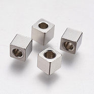 304 Stainless Steel Beads, Cube, Stainless Steel Color, 4x4x4mm, Hole: 2mm(STAS-F195-027P-4x4mm)