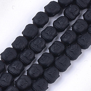 Spray Painted Non-magnetic Synthetic Hematite Beads Strands, Matte Style, Buddha Head, Black, 10x9x7.5mm, Hole: 1mm, about 39pcs/strand, 15.7 inch(X-G-T116-28-17)