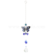 K9 Crystal Glass Big Pendant Decorations, Hanging Sun Catchers, with Metal Hook, Butterfly with Evil Eye, Blue, 440~490x68mm(HJEW-PW0001-014A)