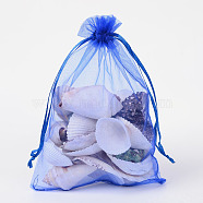 Organza Bags, with Ribbons, Blue, 18x13cm(X-OP-R016-13x18cm-10)