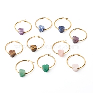 Heart Natural Stone Beads Earrings for Girl Women, 304 Stainless Steel Big Hoop Earrings, Golden, 49x39.5mm, Pin: 0.8mm(EJEW-JE04638)