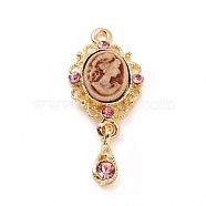 Alloy Cameo Oval Resin Pendants, Woman Lady Head Charms, Golden, with Glass, Camel, 21x13x4mm, Hole: 1mm(ENAM-M055-38G-03)