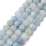 Natural Aquamarine Beads Strands, Frosted, Round, 10mm, Hole: 1.2mm, about 40pcs/strand, 15.28''(38.8cm)(G-B021-03A)