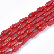 Opaque Solid Color Glass Beads Strands, Imitation Jade, Faceted, Teardrop, Red, 9~10x4mm, Hole: 1mm, about 72pcs/Strand, 26.38~27.17 inch(67~69cm)(X-GLAA-T009-001A)