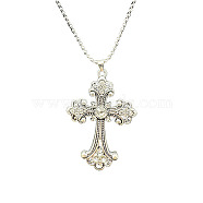 Alloy Pendant Necklaces, Cross fleury, Clear, 19.69 inch(50cm)(WG8265-4)