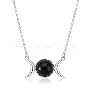 Triple Moon Goddess Cubic Zirconia Pendant Necklace, Sterling Silver Jewelry for Women, Black, 15.75 inch(40cm)(JN1091E)