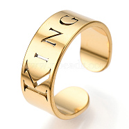 Ion Plating(IP) 304 Stainless Steel Word King Open Cuff Ring for Women, Real 18K Gold Plated, US Size 6 1/4(16.7mm)(RJEW-T027-09G)